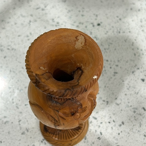 Hand Carved Wood Bud Vase with Carved Camel Detail - Picture 3 of 8